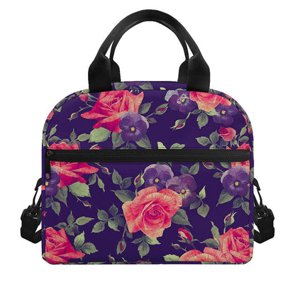 Rose Pansy Floral Flower Pattern Print Insulated Lunch Bag
