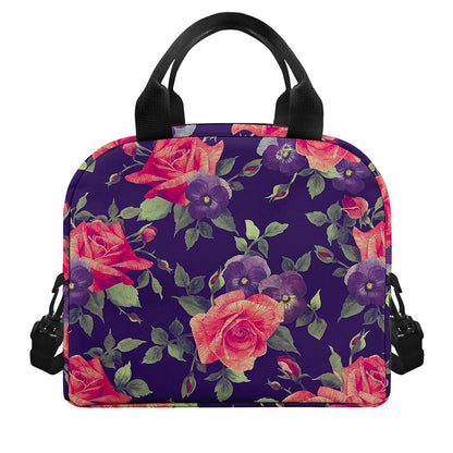 Rose Pansy Floral Flower Pattern Print Insulated Lunch Bag