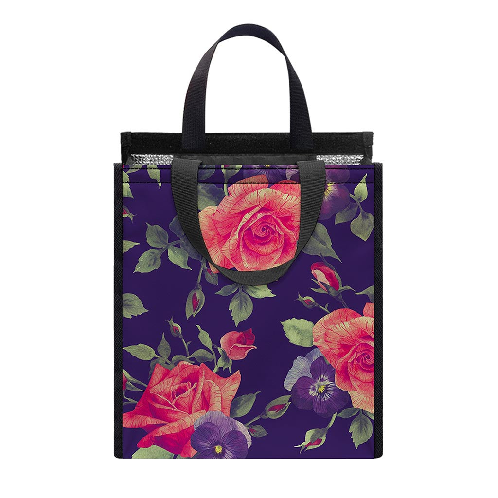 Rose Pansy Floral Flower Pattern Print Insulated Lunch Tote