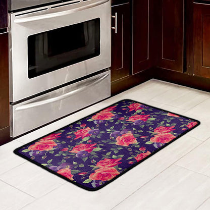 Rose Pansy Floral Flower Pattern Print Kitchen Mat