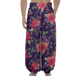 Rose Pansy Floral Flower Pattern Print Lantern Pants