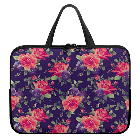 Rose Pansy Floral Flower Pattern Print Laptop Sleeve With Handle