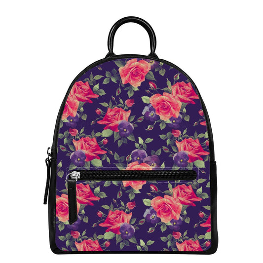 Rose Pansy Floral Flower Pattern Print Leather Backpack