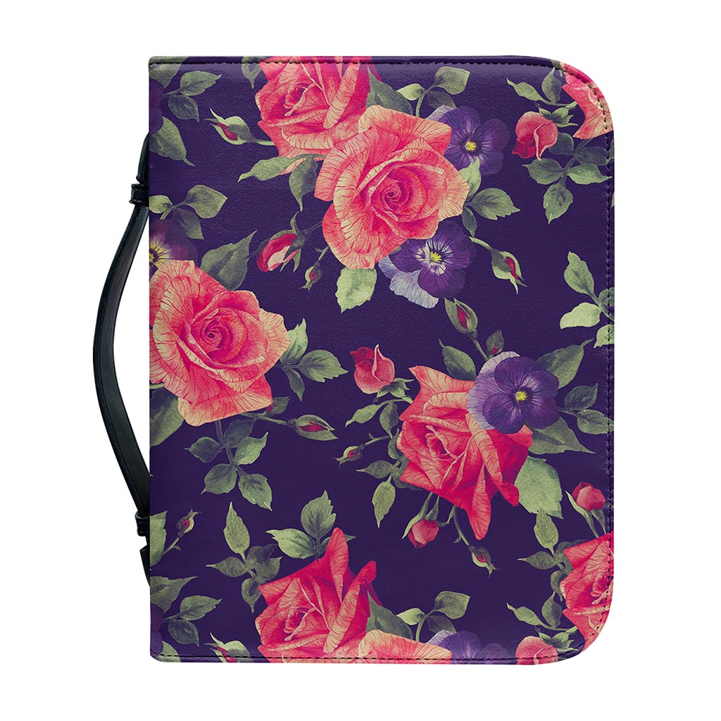 Rose Pansy Floral Flower Pattern Print Leather Bible Cover