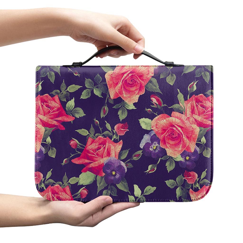 Rose Pansy Floral Flower Pattern Print Leather Bible Cover