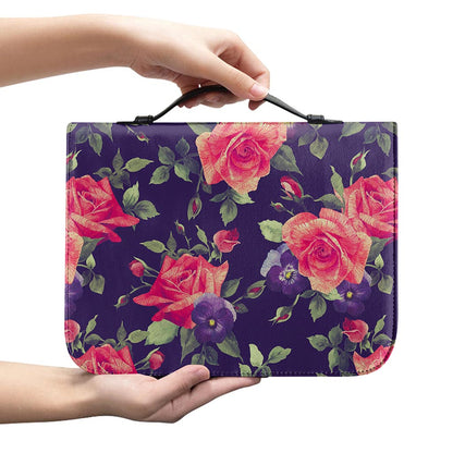 Rose Pansy Floral Flower Pattern Print Leather Bible Cover