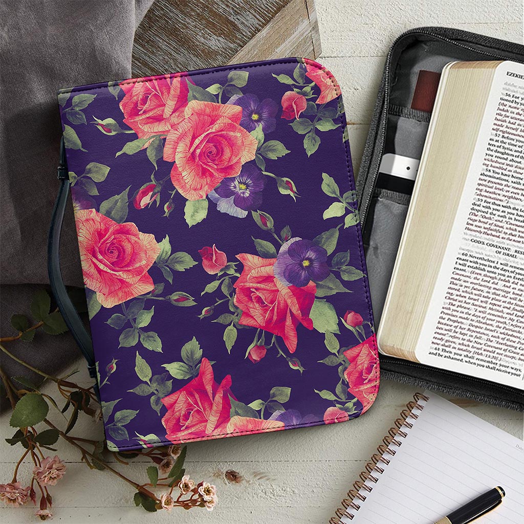 Rose Pansy Floral Flower Pattern Print Leather Bible Cover