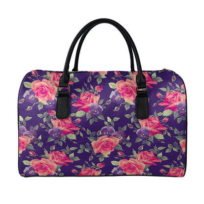Rose Pansy Floral Flower Pattern Print Leather Duffle Bag