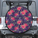 Rose Pansy Floral Flower Pattern Print Leather Spare Tire Cover