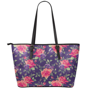 Rose Pansy Floral Flower Pattern Print Leather Tote Bag