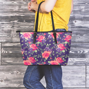 Rose Pansy Floral Flower Pattern Print Leather Tote Bag