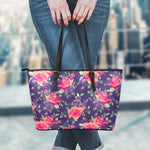 Rose Pansy Floral Flower Pattern Print Leather Tote Bag