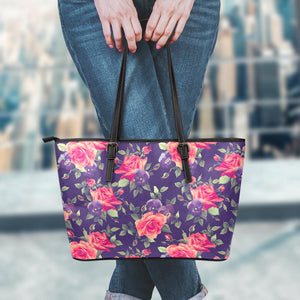 Rose Pansy Floral Flower Pattern Print Leather Tote Bag