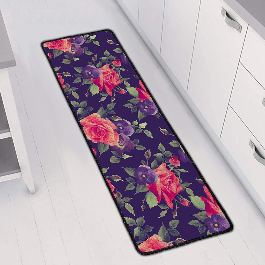 Rose Pansy Floral Flower Pattern Print Long Kitchen Mat