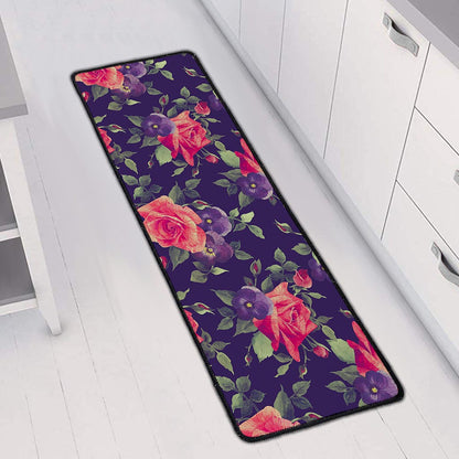 Rose Pansy Floral Flower Pattern Print Long Kitchen Mat