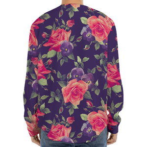 Rose Pansy Floral Flower Pattern Print Long Sleeve Baseball Jersey