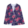 Rose Pansy Floral Flower Pattern Print Long Sleeve Short Coat