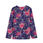 Rose Pansy Floral Flower Pattern Print Long Sleeve Short Coat