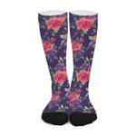 Rose Pansy Floral Flower Pattern Print Long Socks