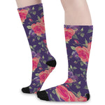 Rose Pansy Floral Flower Pattern Print Long Socks