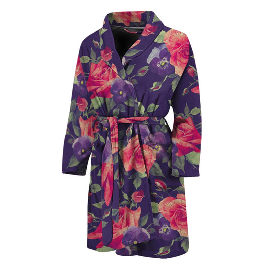 Rose Pansy Floral Flower Pattern Print Men's Bathrobe