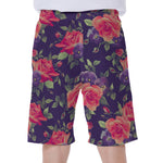 Rose Pansy Floral Flower Pattern Print Men's Beach Shorts