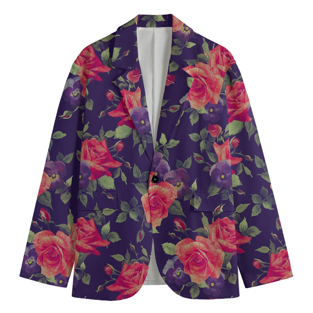 Rose Pansy Floral Flower Pattern Print Men's Blazer