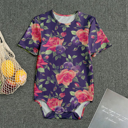 Rose Pansy Floral Flower Pattern Print Men's Bodysuit