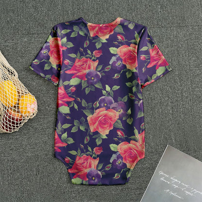 Rose Pansy Floral Flower Pattern Print Men's Bodysuit