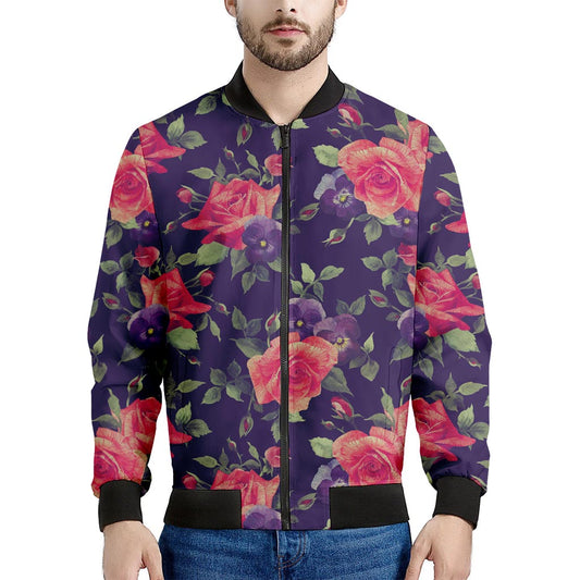 Rose Pansy Floral Flower Pattern Print Men's Bomber Jacket