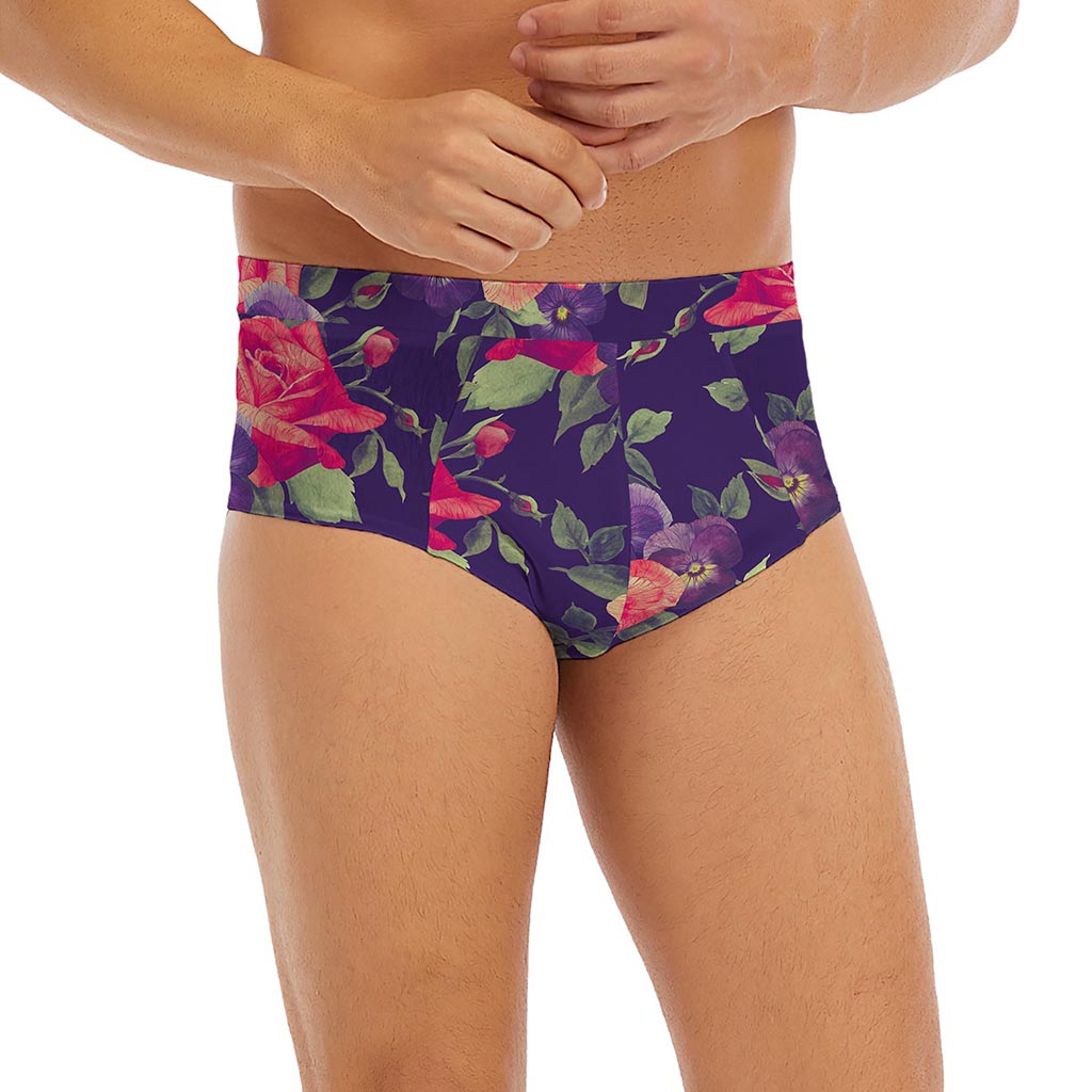 Rose Pansy Floral Flower Pattern Print Men's Briefs
