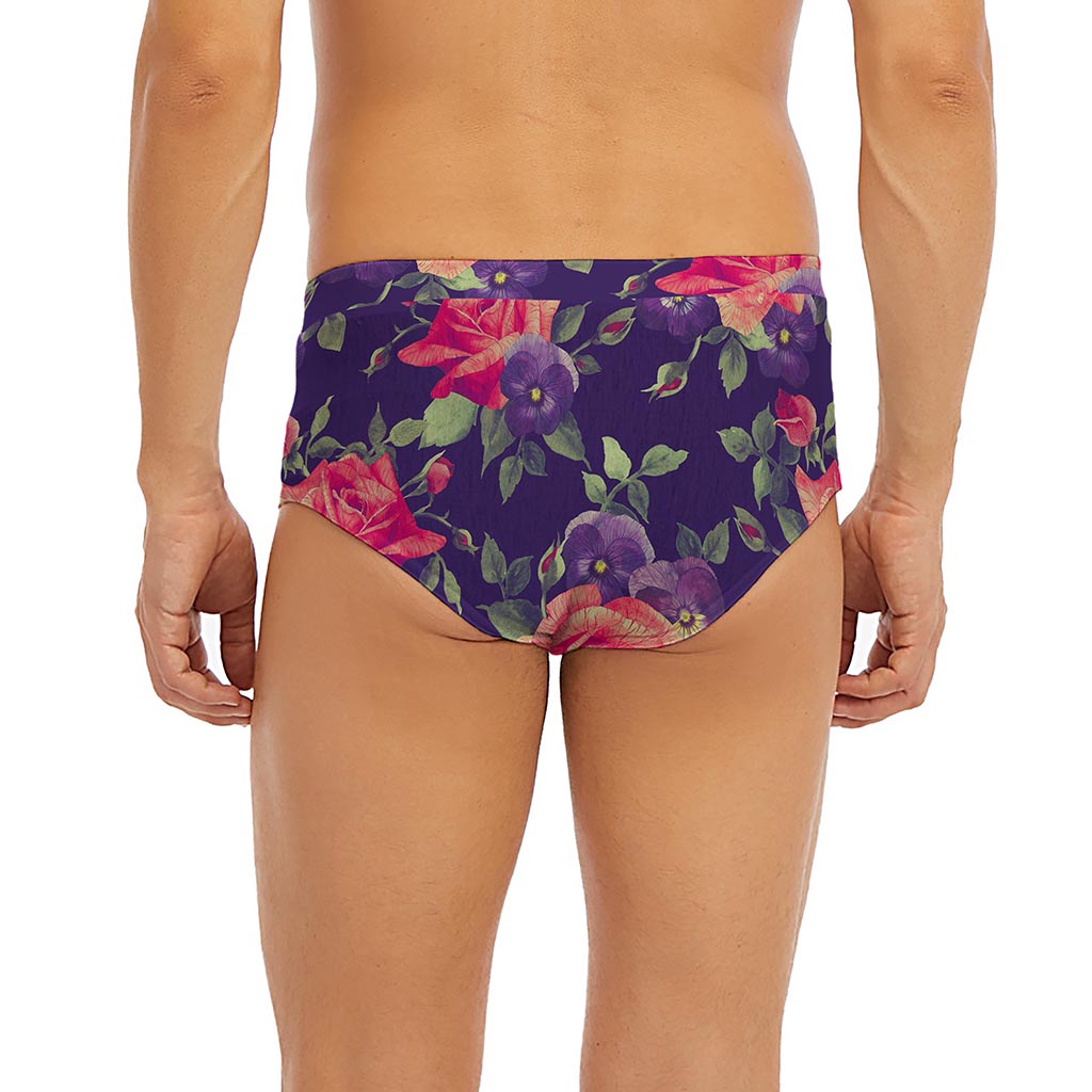 Rose Pansy Floral Flower Pattern Print Men's Briefs