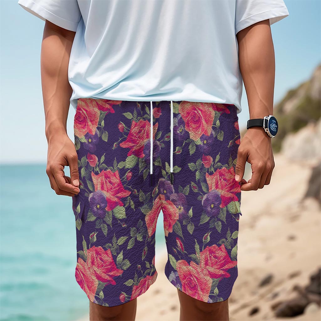 Rose Pansy Floral Flower Pattern Print Men's Cargo Shorts
