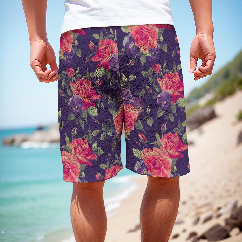 Rose Pansy Floral Flower Pattern Print Men's Cargo Shorts
