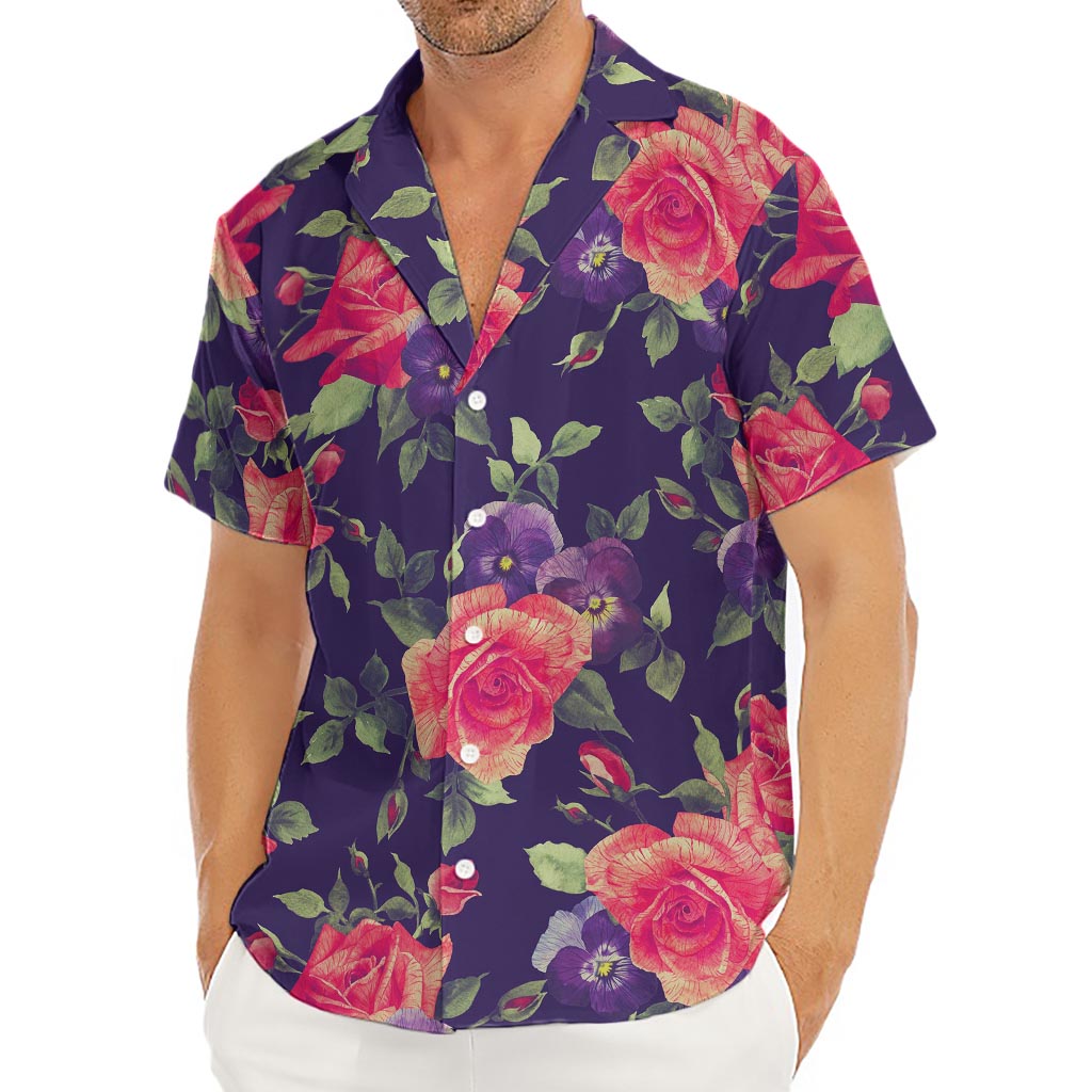 Rose Pansy Floral Flower Pattern Print Men's Deep V-Neck Shirt