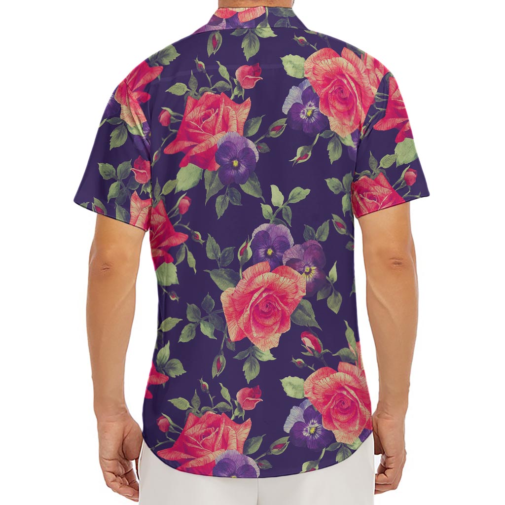 Rose Pansy Floral Flower Pattern Print Men's Deep V-Neck Shirt