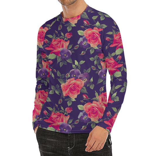 Rose Pansy Floral Flower Pattern Print Men's Long Sleeve Rash Guard