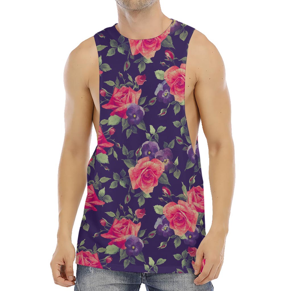 Rose Pansy Floral Flower Pattern Print Men's Muscle Tank Top