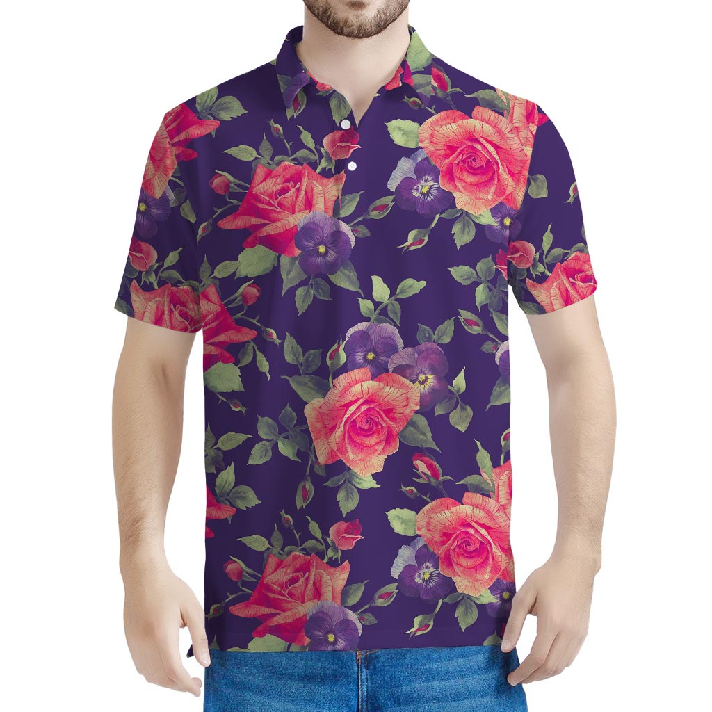 Rose Pansy Floral Flower Pattern Print Men's Polo Shirt