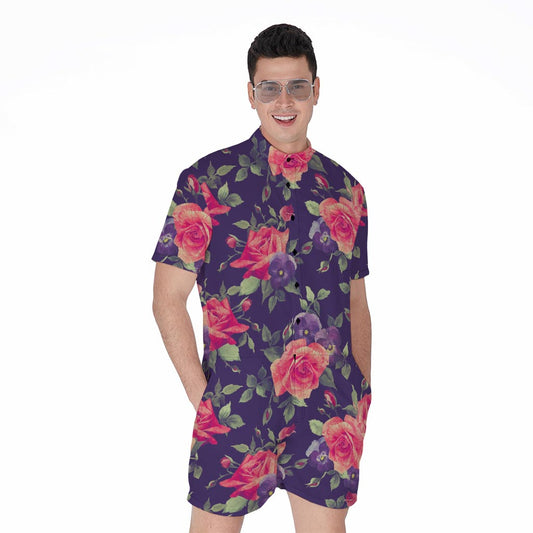 Rose Pansy Floral Flower Pattern Print Men's Rompers