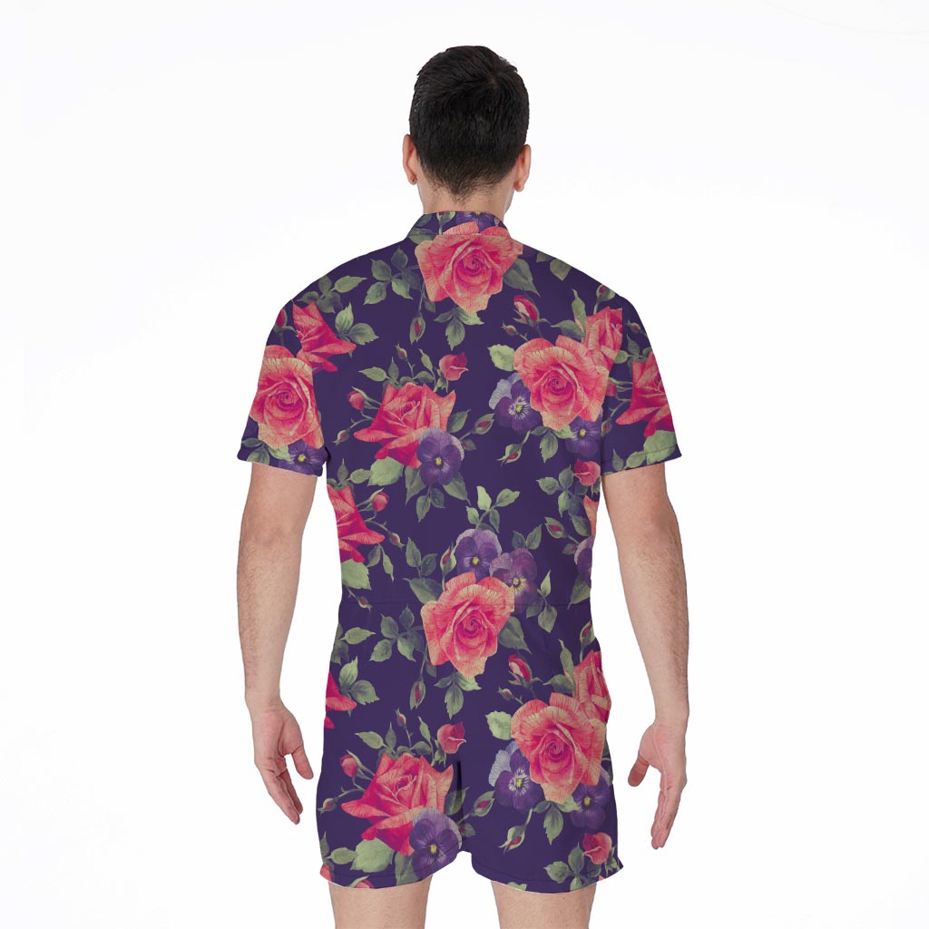 Rose Pansy Floral Flower Pattern Print Men's Rompers