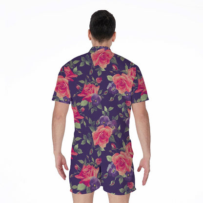 Rose Pansy Floral Flower Pattern Print Men's Rompers