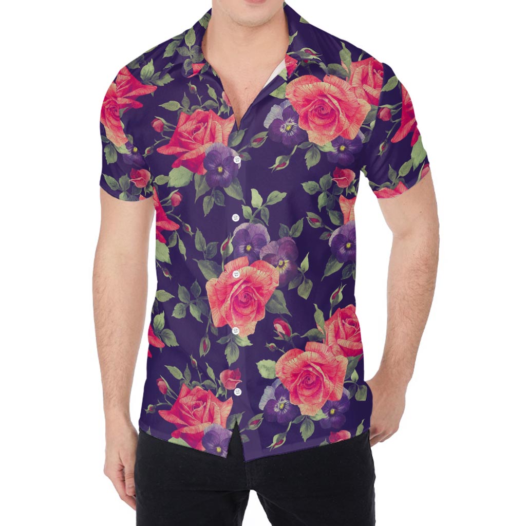 Rose Pansy Floral Flower Pattern Print Men's Shirt