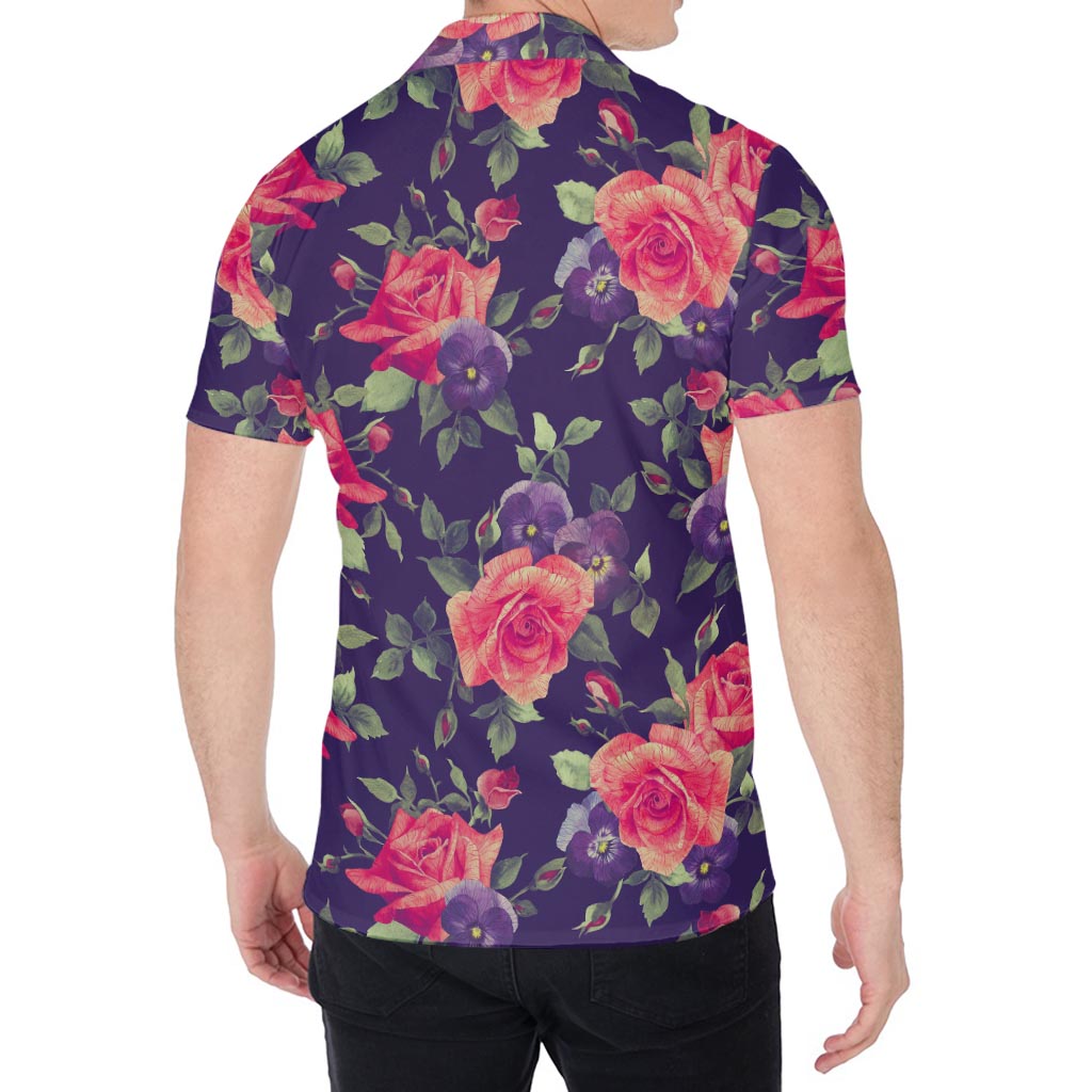 Rose Pansy Floral Flower Pattern Print Men's Shirt