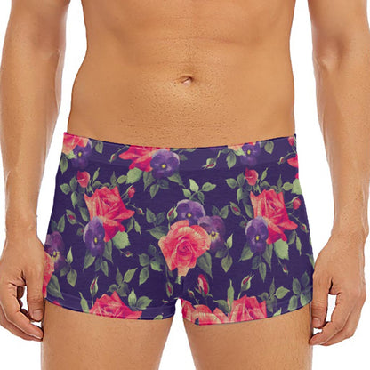 Rose Pansy Floral Flower Pattern Print Men's Short Boxer Briefs