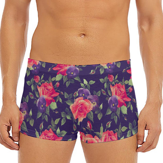 Rose Pansy Floral Flower Pattern Print Men's Short Boxer Briefs