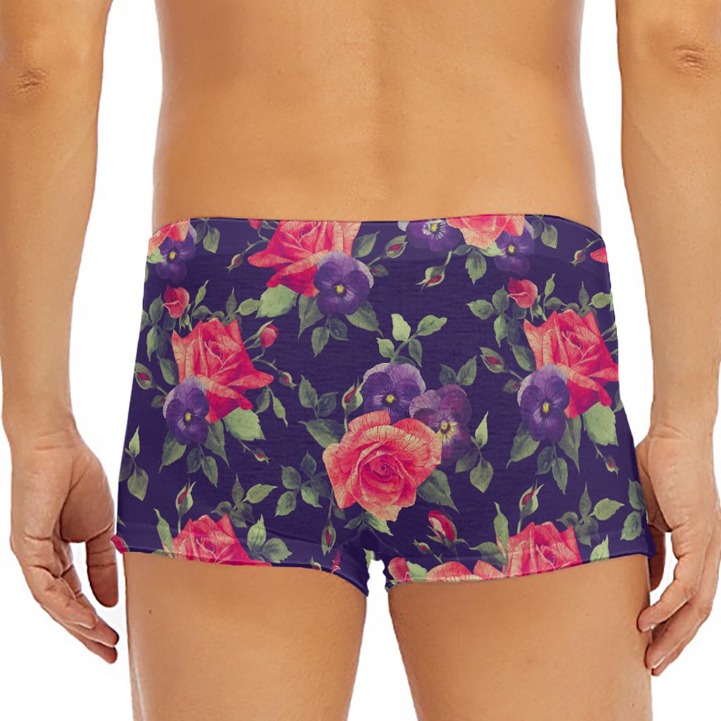 Rose Pansy Floral Flower Pattern Print Men's Short Boxer Briefs