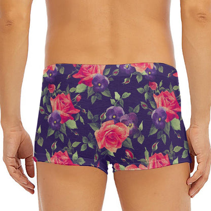 Rose Pansy Floral Flower Pattern Print Men's Short Boxer Briefs