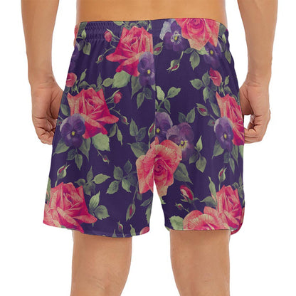Rose Pansy Floral Flower Pattern Print Men's Split Running Shorts