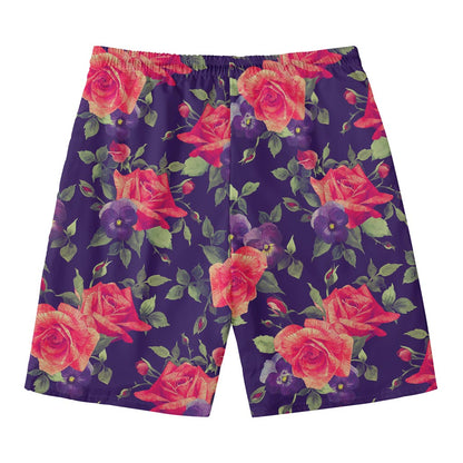 Rose Pansy Floral Flower Pattern Print Men's Swim Trunks